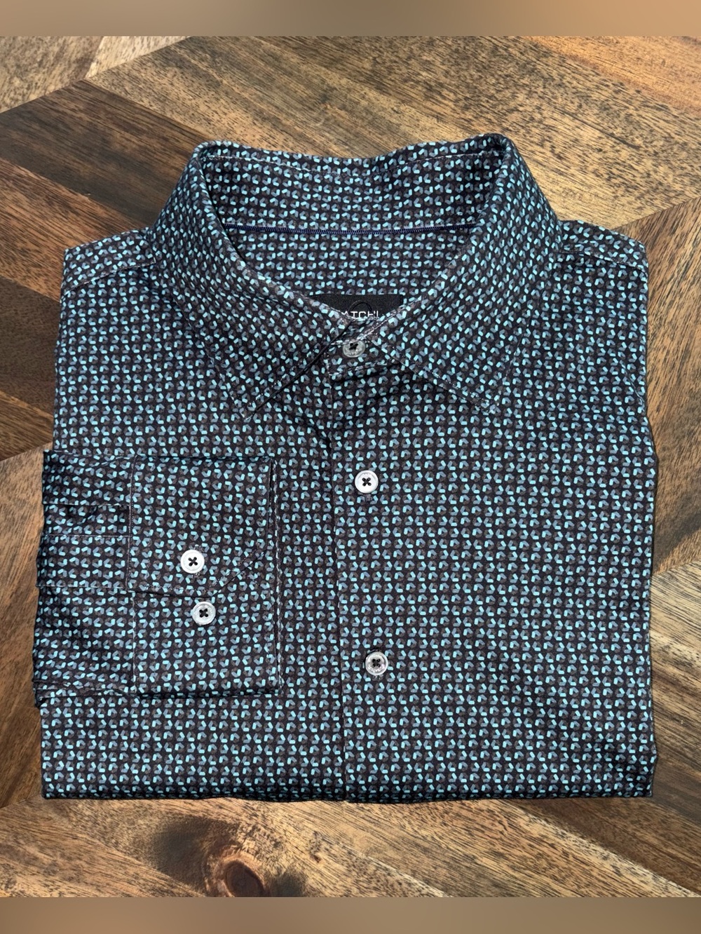 Bugatchi James XL Geometric OoohCotton Tech Shirt Teal Stretch Button Up